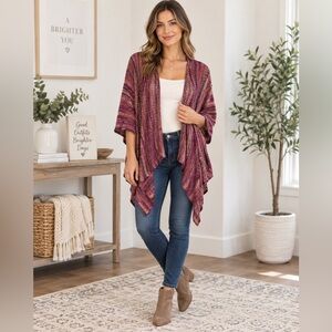 Georgina Estefania Open Front knit cardigan in Berry relaxed,kimono style. M-L